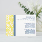 Wedding Direction-kaarten Lemon Blue Damask Informatiekaartje (Staand voorkant)