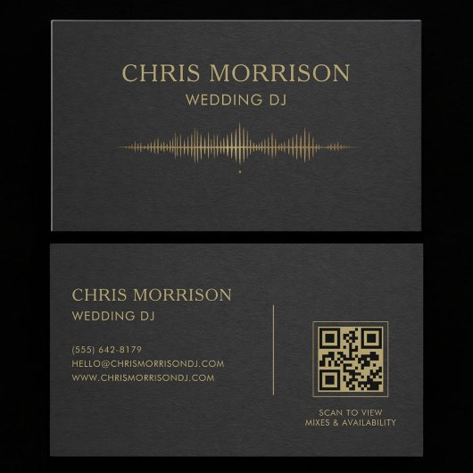 Wedding DJ Music Black Gold QR Code Professional Visitekaartje