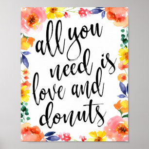 Wedding Donut Bar 8x10 Floral Waterverf Sign Poster