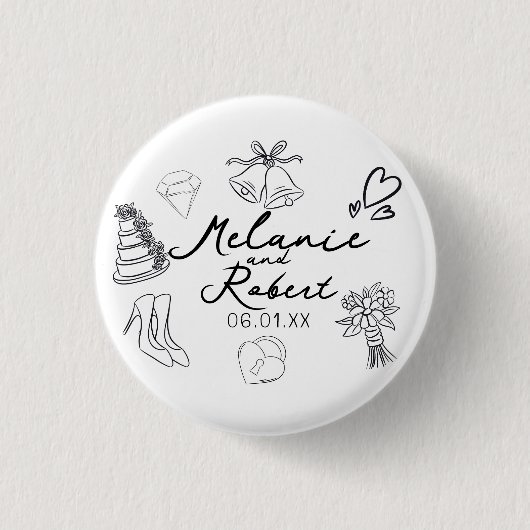 Wedding Doodle Save the Dates Wedding Anniversary  Ronde Button 3,2 Cm (Voorkant)