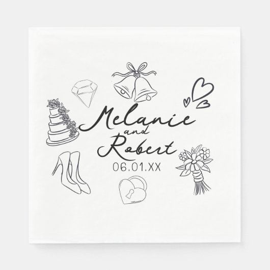 Wedding Doodle Save the Dates Wedding Anniversary  Servet (Voorkant)