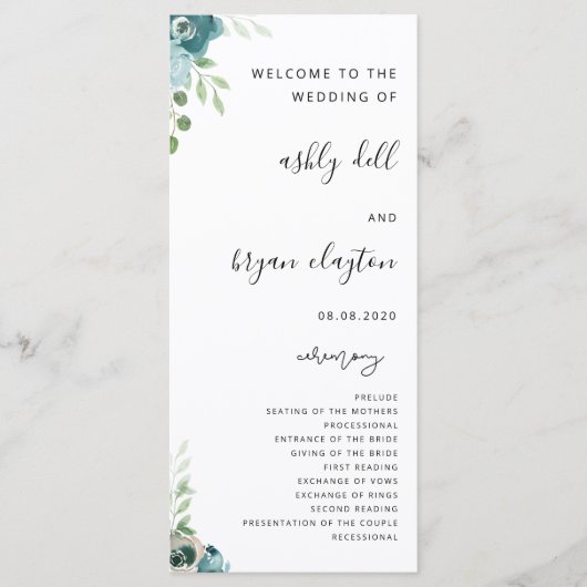 Wedding Dusty Bule Floral Programma (Voorkant)