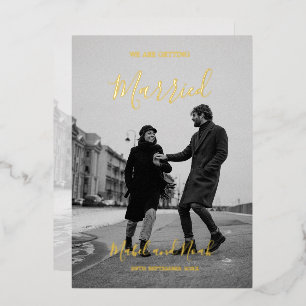 Wedding Elegant Black White Foto Gold Folie Uitnodiging