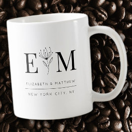 Wedding Elegant Chic Modern Monogram Foliage Koffiemok