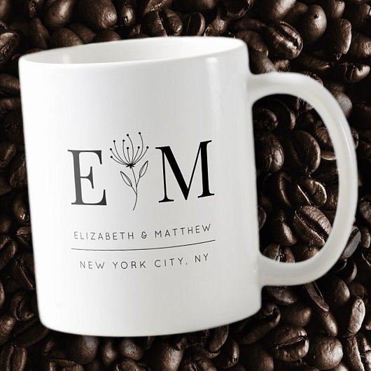 Wedding Elegant Chic Modern Monogram Foliage Koffiemok