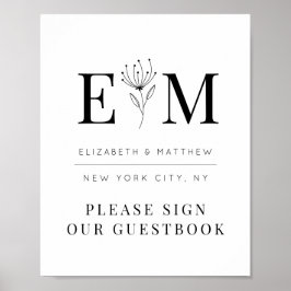 Wedding Elegant Chic Modern Monogram Foliage Poster