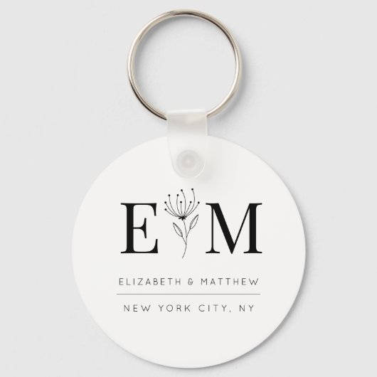 Wedding Elegant Chic Modern Monogram Foliage Sleutelhanger (Voorkant)