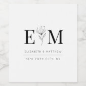 Wedding Elegant Chic Modern Monogram Foliage Wijn Etiket (Enkel label)