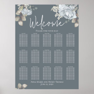 Wedding Elegant Floral Blue Waterverf Rozen Poster