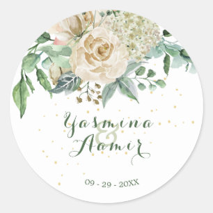 Wedding Elegant Floral neutraal Roos Gold Ronde Sticker