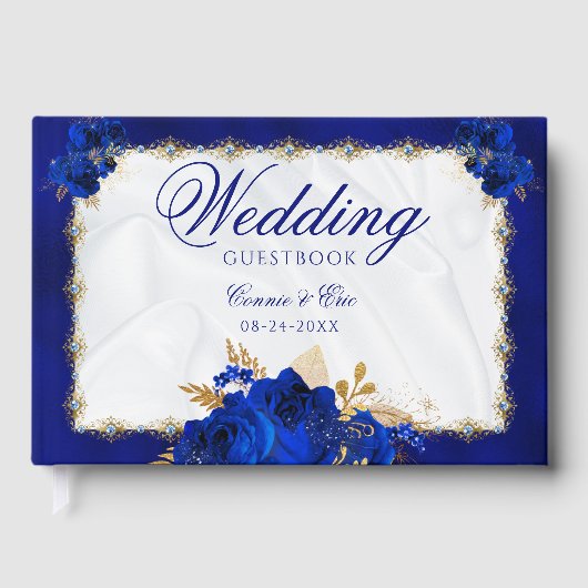 Wedding Elegant Floral Royal Blue Gold Gastenboek (Voorkant)