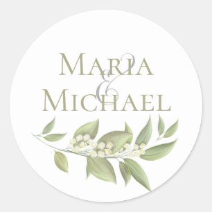 Wedding Elegant Foliage Sage Greenery Simple Favor Ronde Sticker