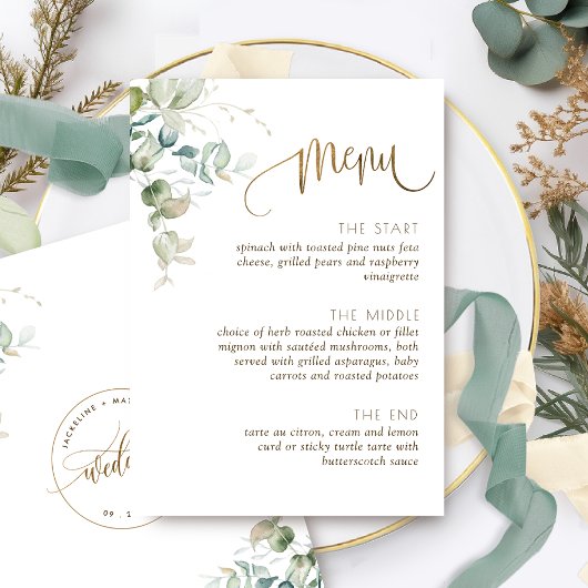 Wedding, Elegant Greenery met Eucalyptus Leaves Menu
