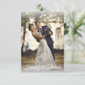 Wedding Elegant Monogram White Hearts Foto Bedankkaart (Staand voorkant)
