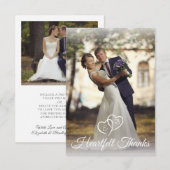 Wedding Elegant Monogram White Hearts Foto Bedankkaart (Voorkant / Achterkant)