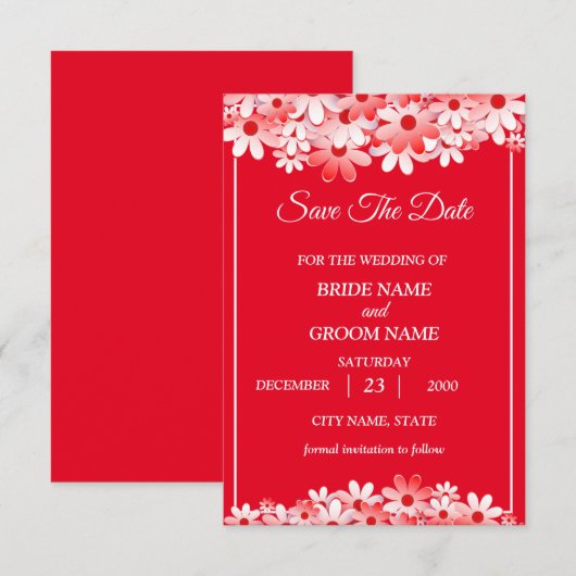 Wedding Elegant Red White Floral Save The Date (Voorkant / Achterkant)