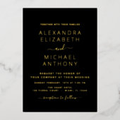 Wedding Elegant Romantic Black Gold Folie Uitnodiging (Voorkant)