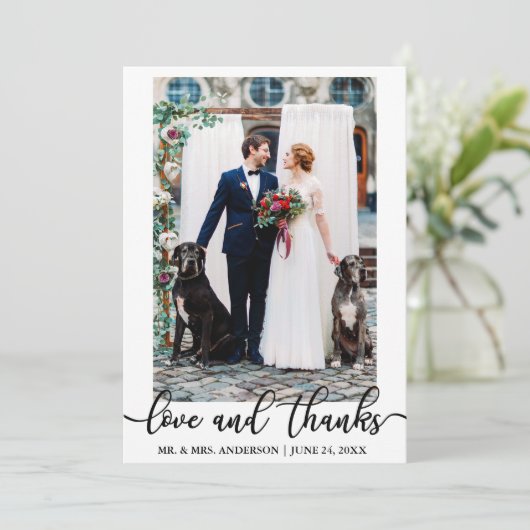 Wedding Elegant Script Love and Bedankt Photo (Staand voorkant)