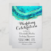 Wedding Elegant Waterverf Blauwgroen en Gold Agate Kaart (Voorkant / Achterkant)