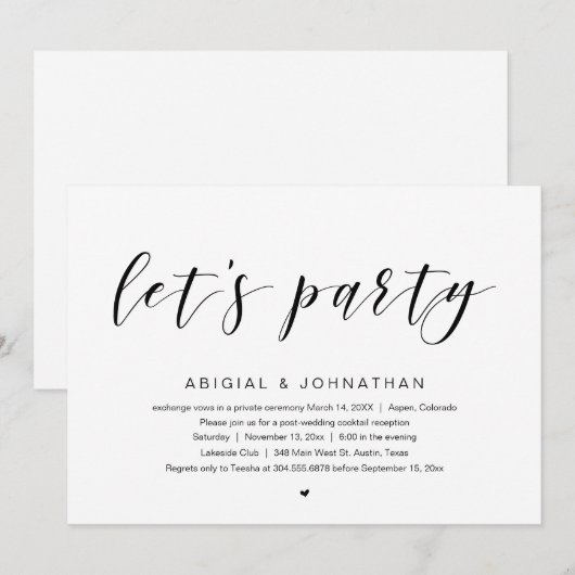 Wedding Elopement Party, Laten we een feest houden Kaart (Voorkant / Achterkant)