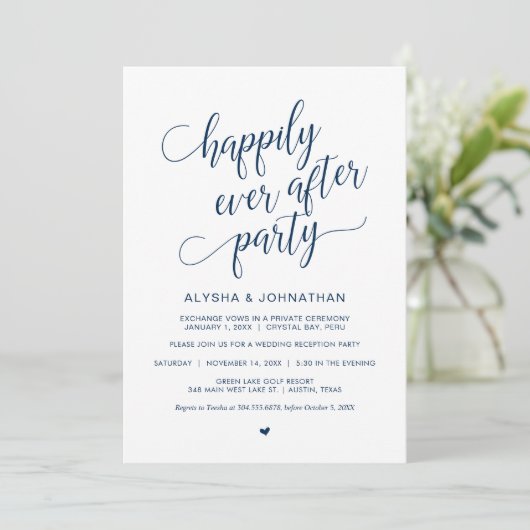 Wedding Elopement, Simple Classy Navy Blue, Kaart (Staand voorkant)