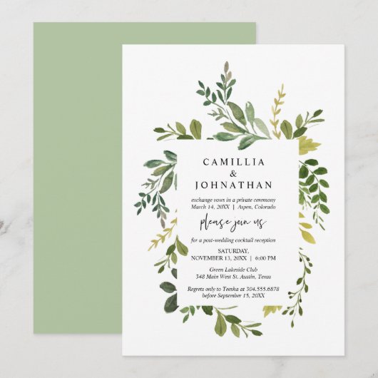 Wedding Elopement, Summer Greenery Thmed Invitati Kaart (Voorkant / Achterkant)