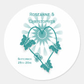 Wedding Envelope Seal Sticker Blauwgroen Vlinders (Voorkant)