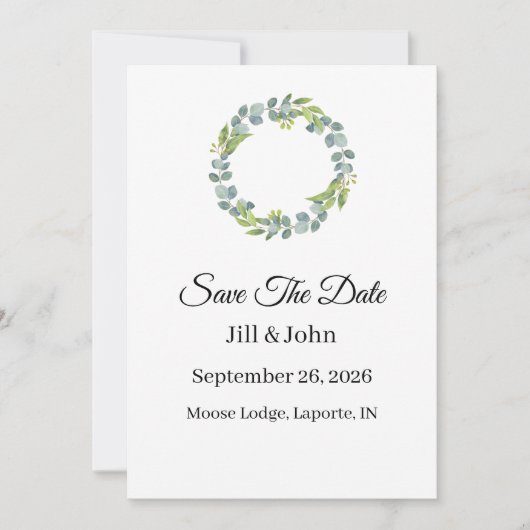 Wedding Eucalyptus Wreath Vertical Save the Date (Voorkant)