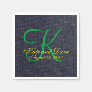 Wedding Faux Blue Jean Denim Cloth Monogram Servet