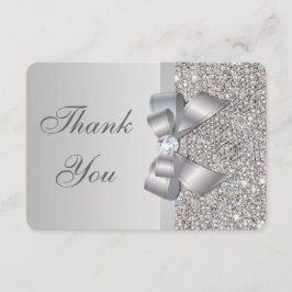 Wedding Faux Silver Sequins Bow Dank u Bedankkaart