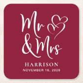 Wedding Favor Mr. Burgundy Vierkante Kartonnen Onderzetter (Voorkant)