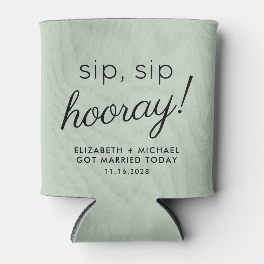 Wedding Favor Sip Sip Hooray Sage Green Blikjeskoeler (Voorkant)