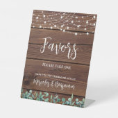 Wedding Favors Rustic Wood Greenery String Lights Reclamebord Met Voetstuk (Voorkant)
