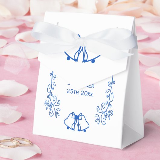 Wedding Favour Box Blue Sapphire Bells Scrollwork Bedankdoosjes (Huwelijk)