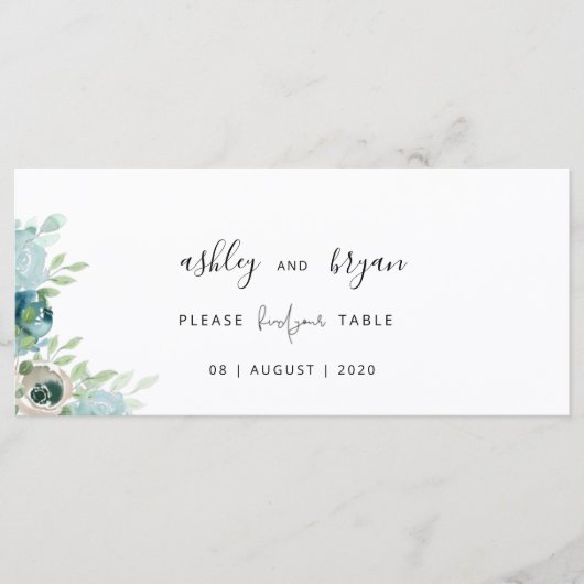 Wedding Find Your Table Dusty Blue Floral Card Programma (Voorkant)