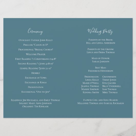Wedding Floral Blue Hydrangea Ceremony Programme (Achterkant)