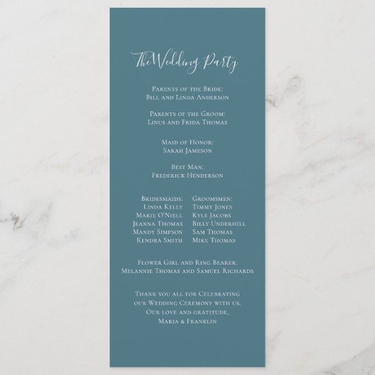 Wedding Floral Blue Hydrangea Ceremony Programme Programma (Achterkant)