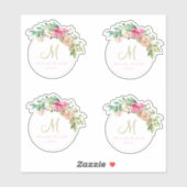 Wedding Floral Monogram uitgesneden in Wreath Sticker (Vel)