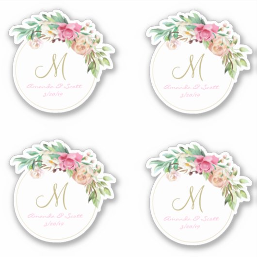 Wedding Floral Monogram uitgesneden in Wreath Sticker (Voorkant)