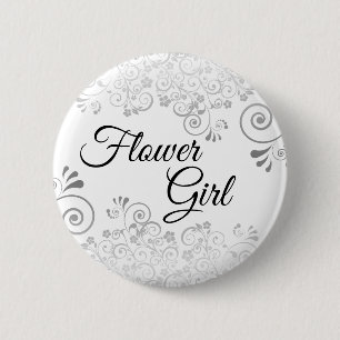 Wedding Flower Girl Button Silver Gray Frills