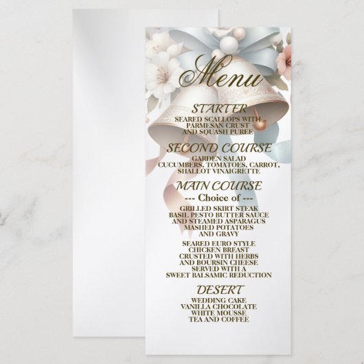 Wedding Flowers Bells Pink Blue Ribbons Beautiful Menu (Voorkant / Achterkant)