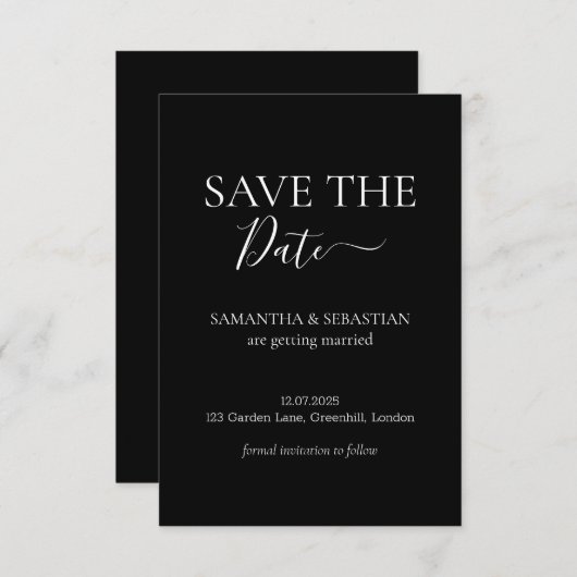 Wedding Formal Save the Date Black (Voorkant / Achterkant)