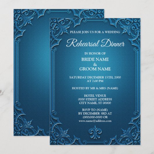 Wedding Geometric Teal Turquoise Rehearsal Dinner Kaart (Voorkant / Achterkant)