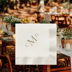 Wedding Gold Monogram Cream Coined Cocktail Servet