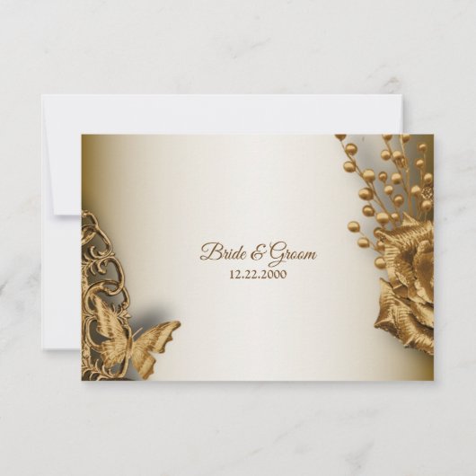 Wedding Golden Beige Floral Butterfly Save The Date (Achterkant)