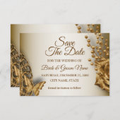 Wedding Golden Beige Floral Butterfly Save The Date (Voorkant / Achterkant)