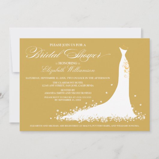 Wedding Gown Bridal Party Invitation (goud) Kaart (Voorkant)