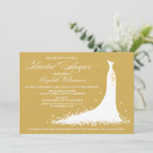 Wedding Gown Bridal Party Invitation (goud) Kaart (Staand voorkant)