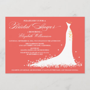 Wedding Gown Bridal Party Invitation (koraal) Kaart