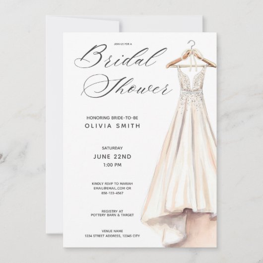 Wedding Gown Bridal Shower Invitation Kaart (Voorkant)